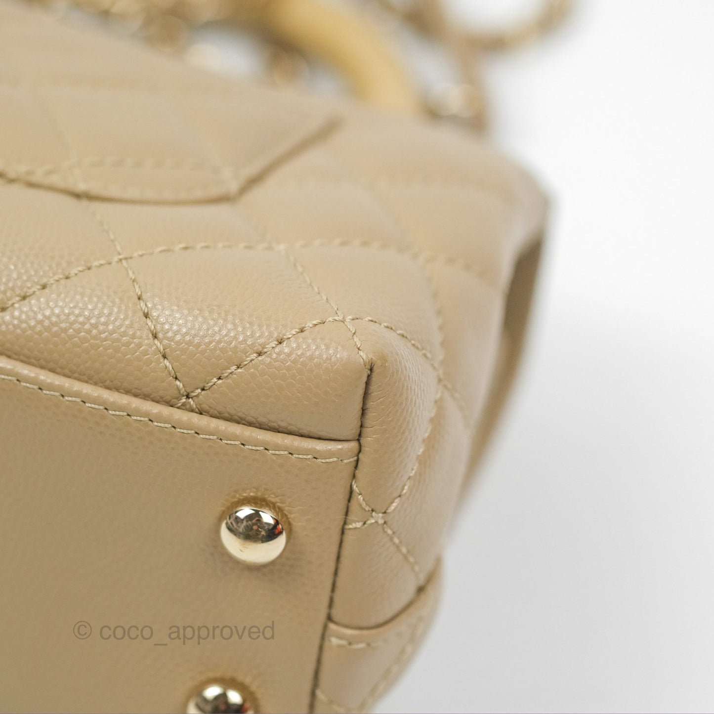 Chanel Mini Coco Handle Quilted Dark Beige Caviar Gold Hardware
