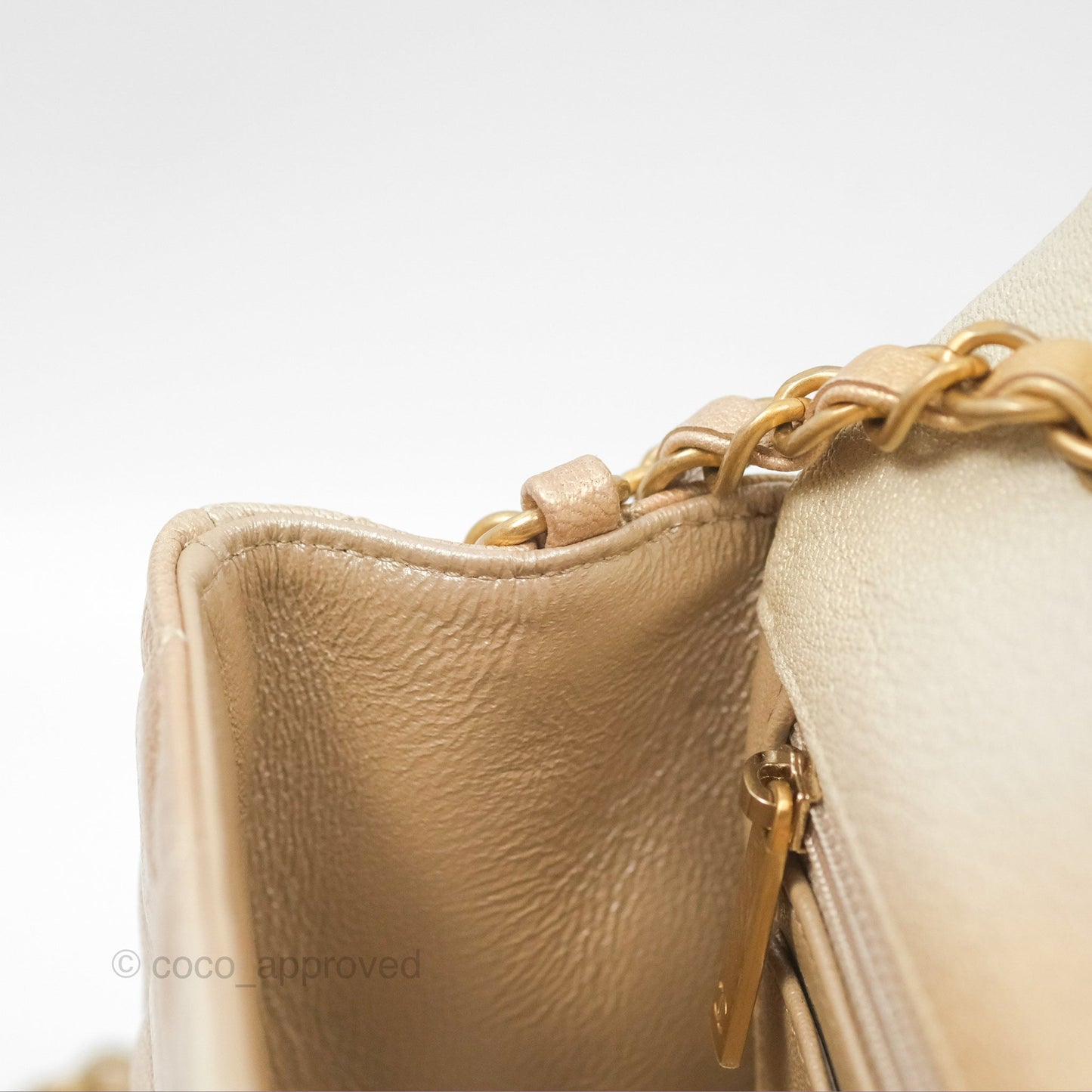 Chanel Mini Rectangular Flap Beige Ombre Iridescent Goatskin Aged Gold Hardware 22C