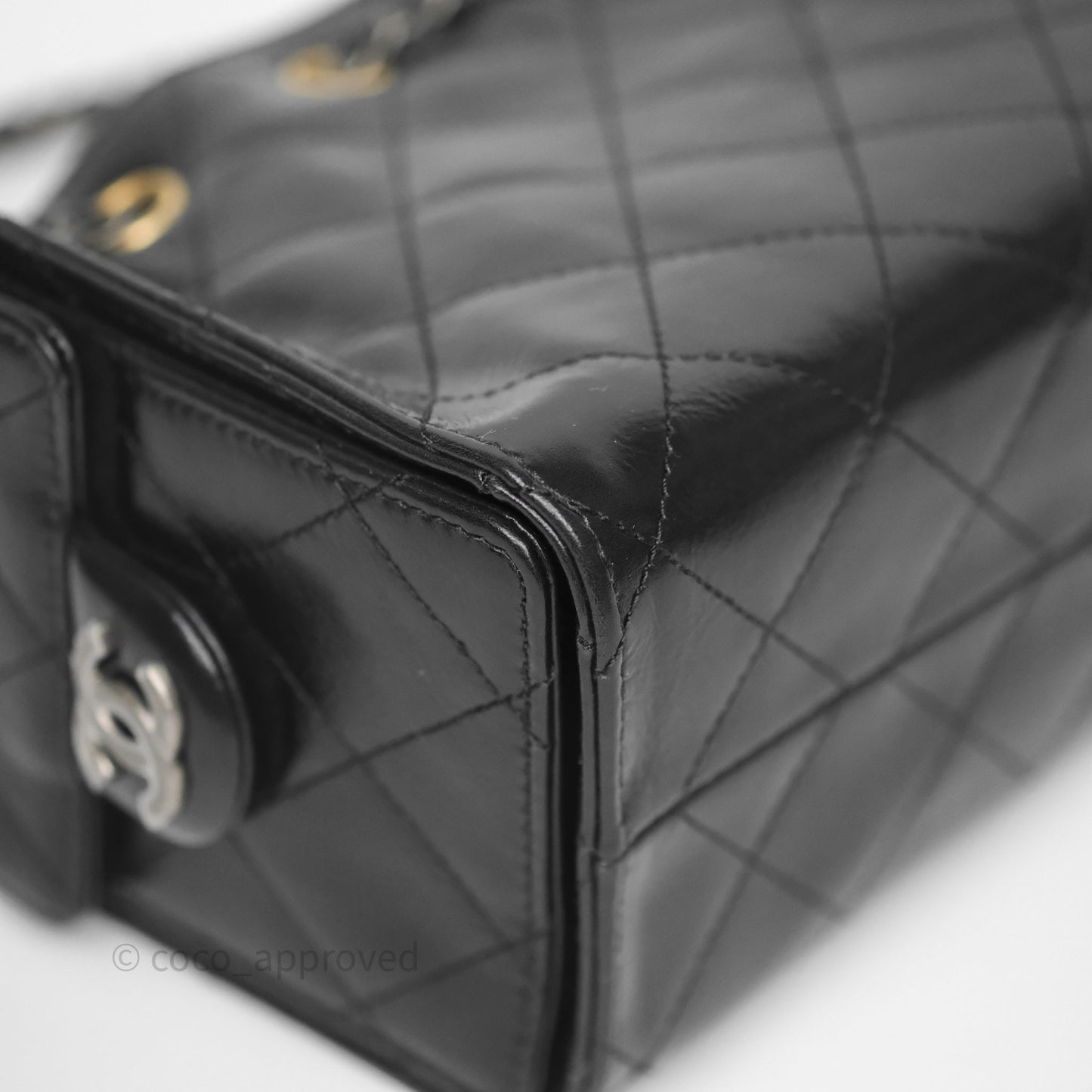 Chanel 25 Mini Black Shiny Crumpled Calfskin Mixed Hardware