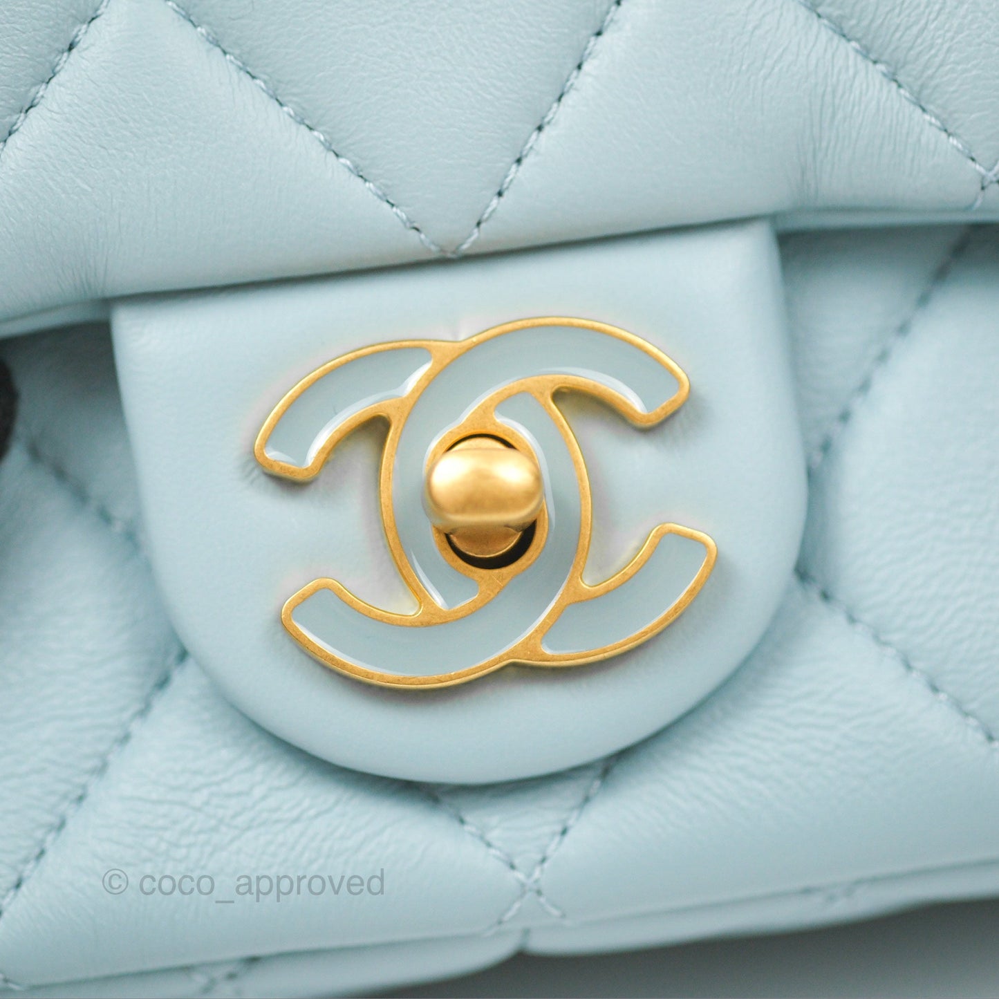 Chanel Quilted Enamel Pending CC Mini Square Flap Baby Blue Lambskin 22P
