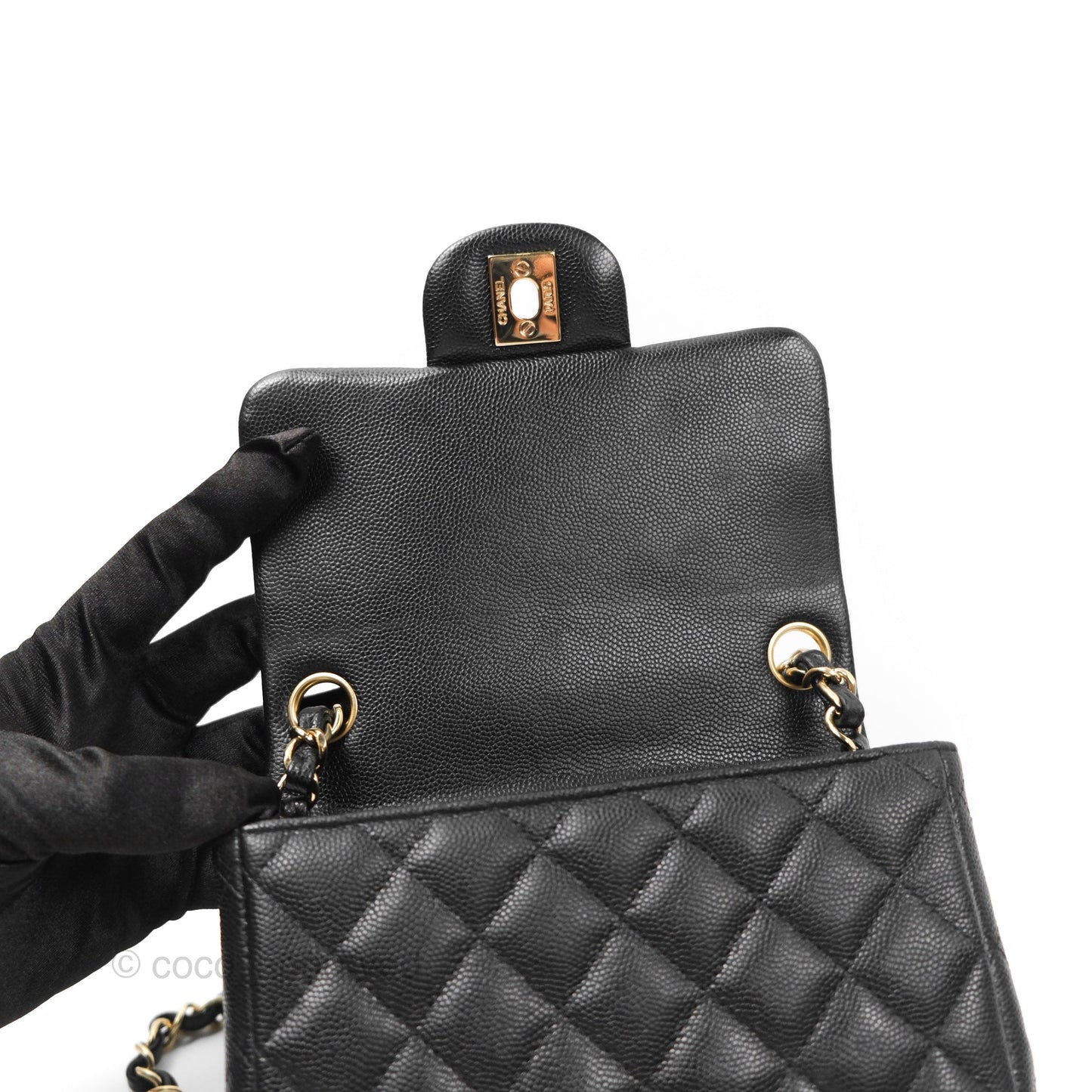 Chanel Quilted Mini Square Flap Black Caviar Gold Hardware