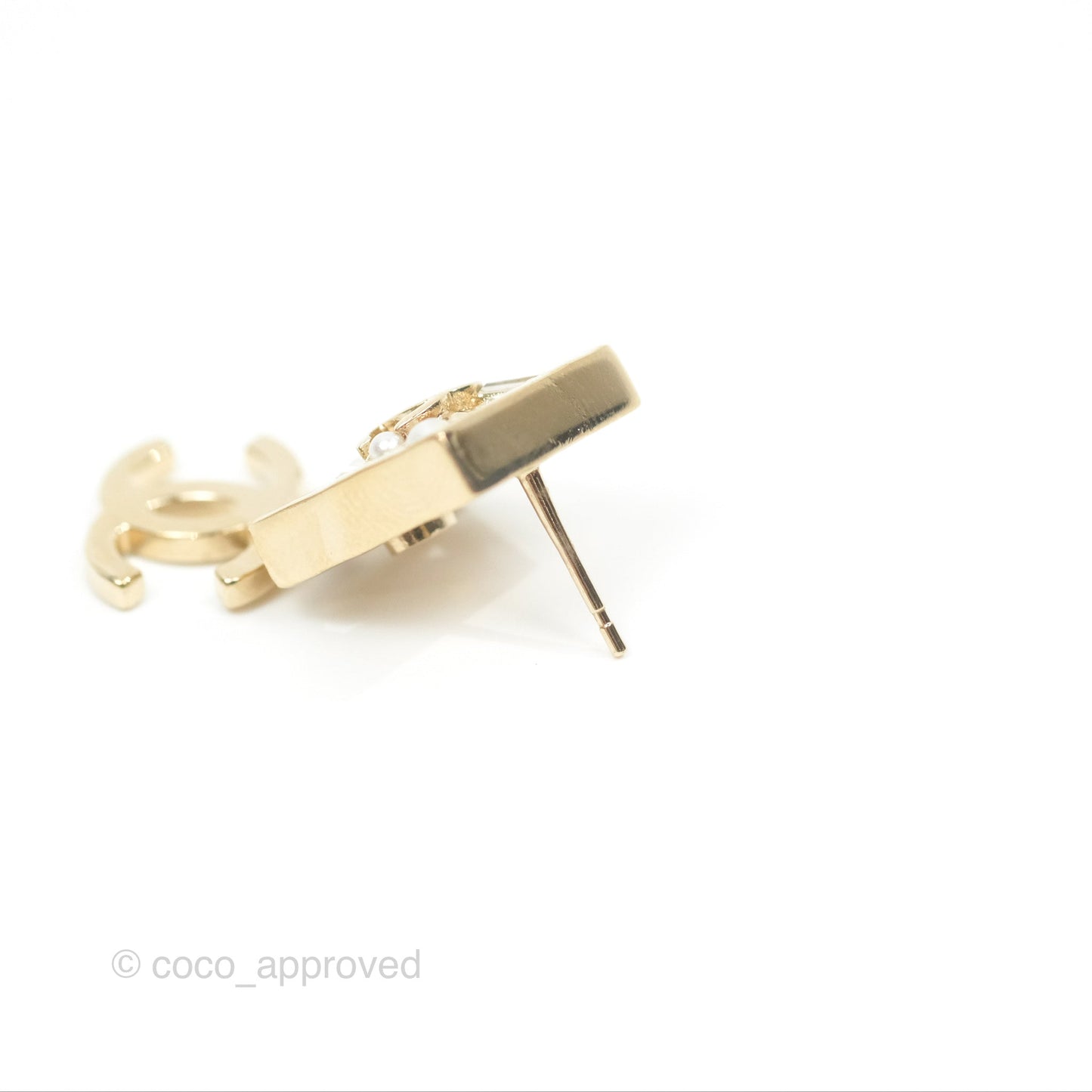 Chanel Square Crystal Pearl CC Drop Earrings Gold Tone 22C