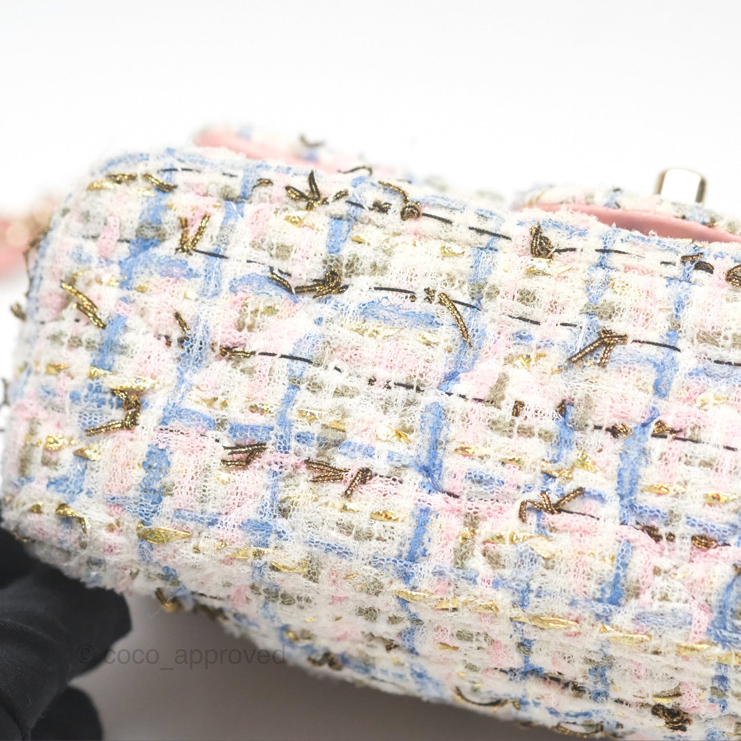 Chanel Mini Rectangular Flap Pink/ Blue/ Gold Tweed Gold Hardware