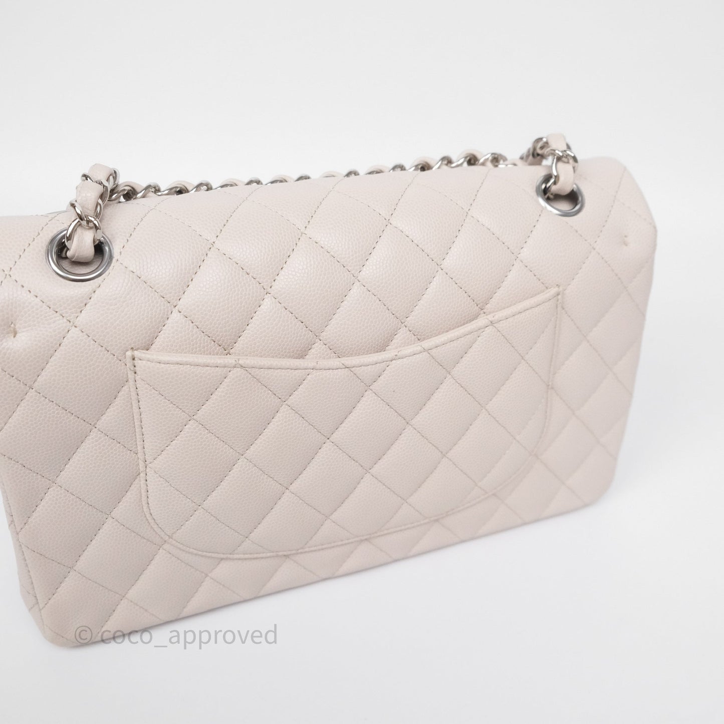 Chanel Classic M/L Medium Flap Quilted Stone Ivory Caviar Silver Hardware