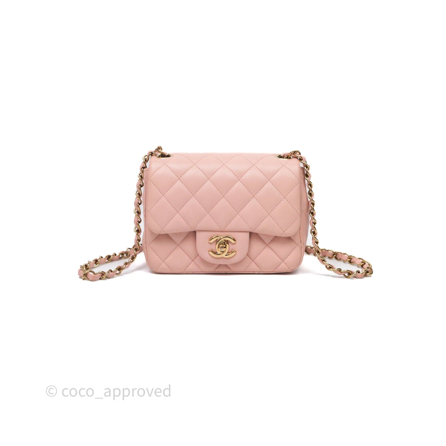 Chanel Mini Square Flap Quilted Pink Lambskin Gold Hardware