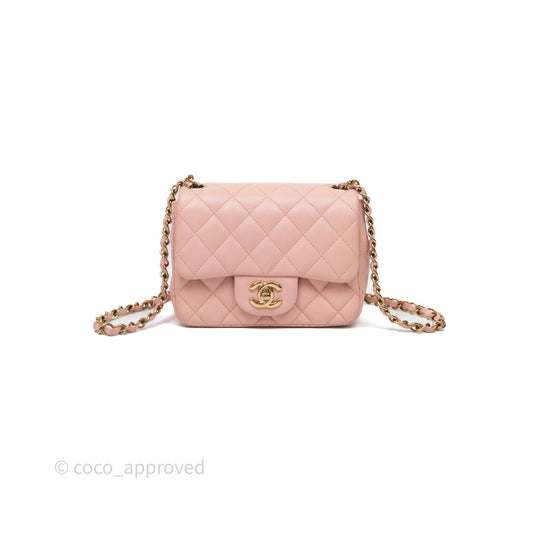 Chanel Mini Square Flap Quilted Pink Lambskin Gold Hardware