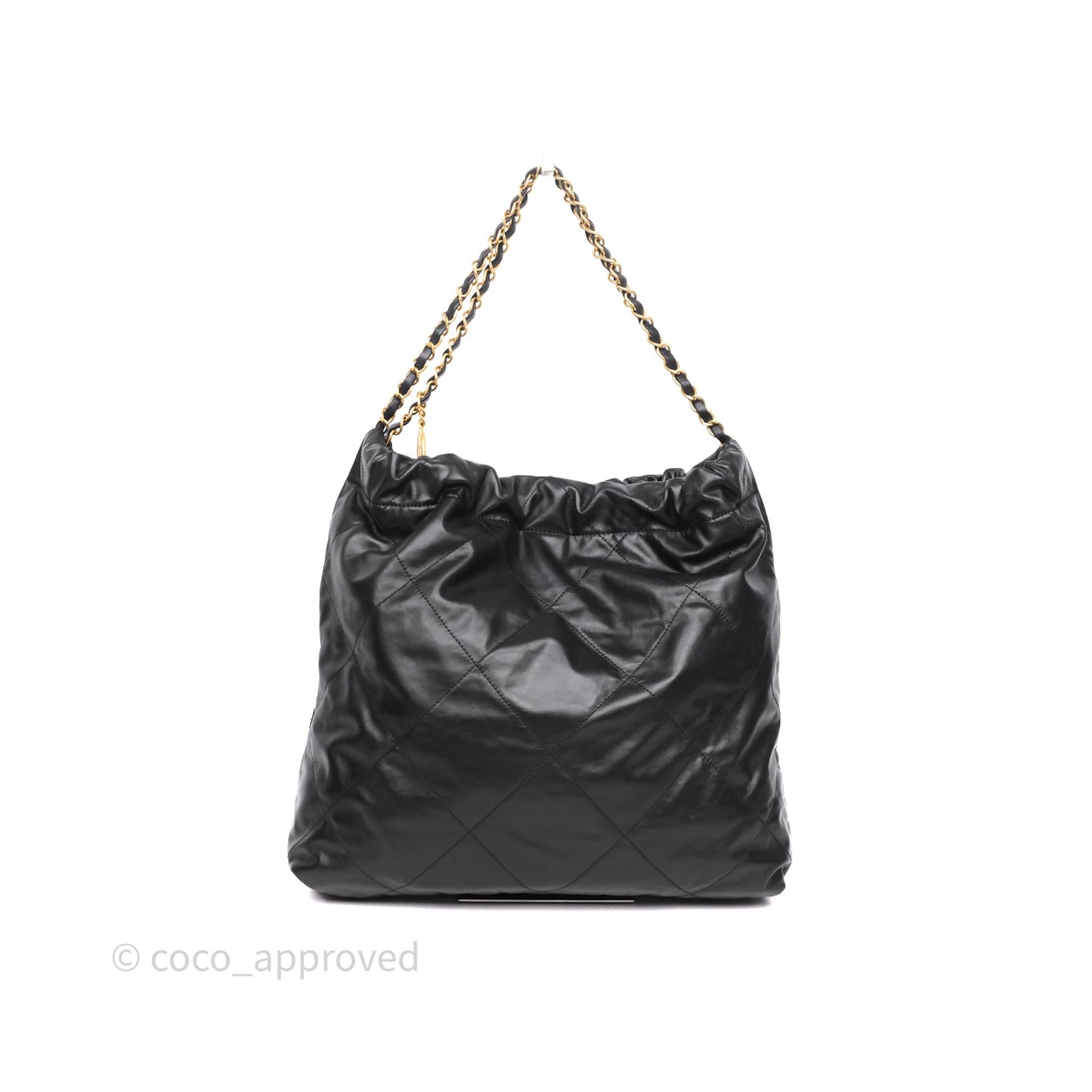 Chanel 22 Medium Black Crumpled Calfskin Aged Gold Hardware