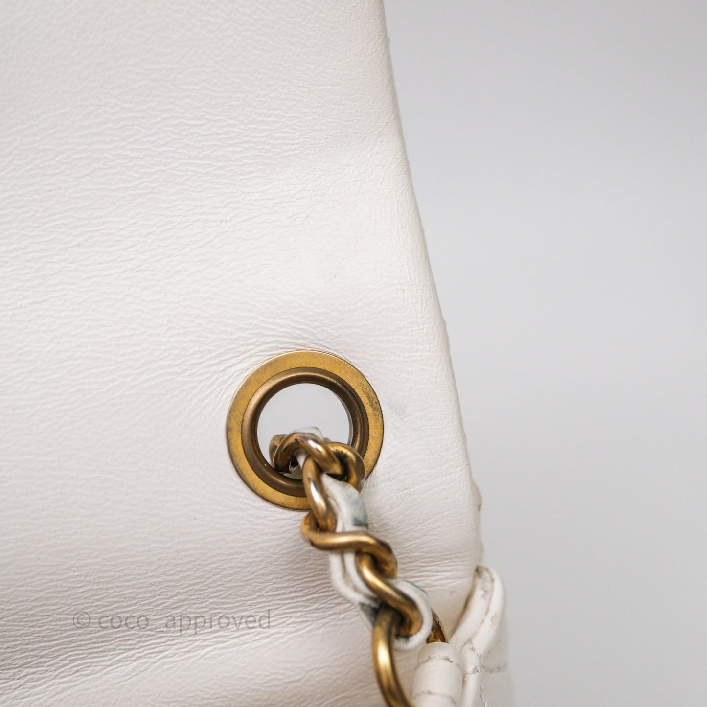 Chanel Mini Rectangular Pearl Crush Quilted White Lambskin Aged Gold Hardware