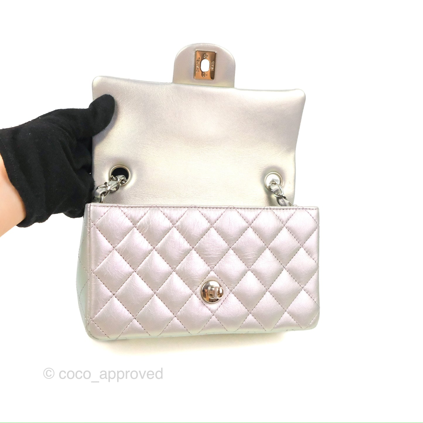 Chanel Quilted Mini Rectangular Iridescent Lilac Calfskin Silver Hardware