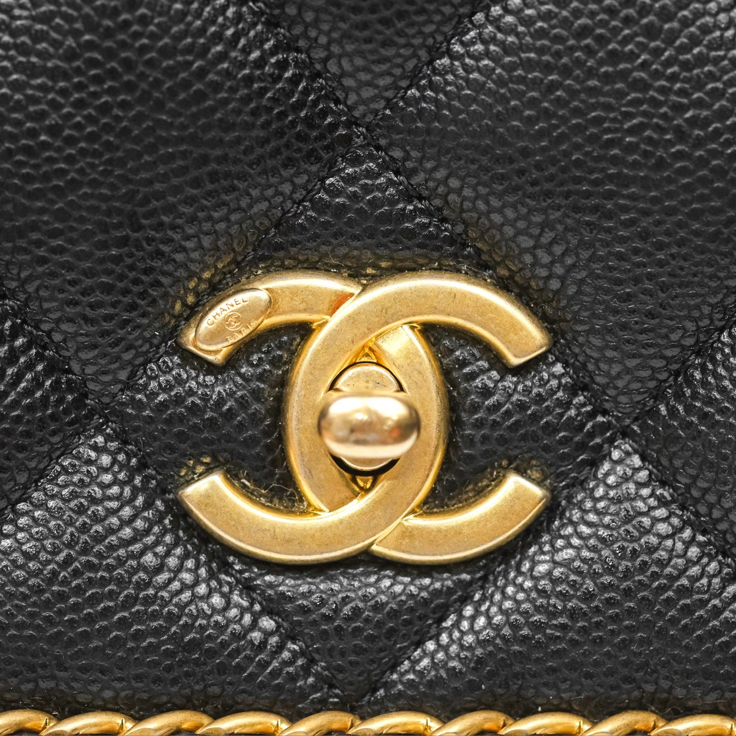 Chanel Chain Around Flap Bag Black Caviar Aged Gold Hardware 22B
