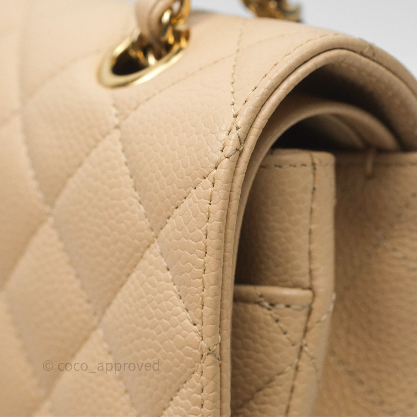 Chanel M/L Medium Classic Flap Quilted Beige Caviar Gold Hardware