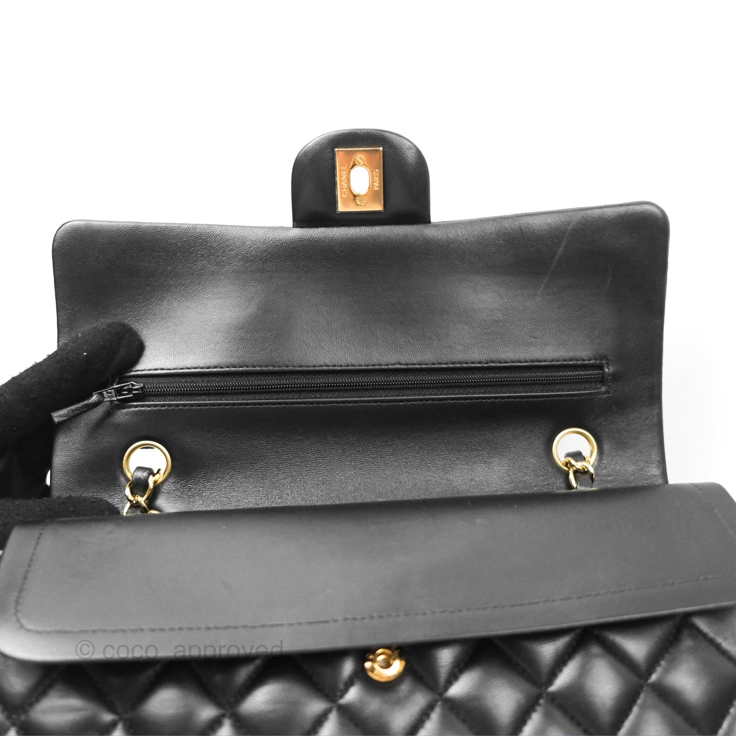 Chanel Classic M/L Medium Flap Quilted Black Lambskin Gold Hardware