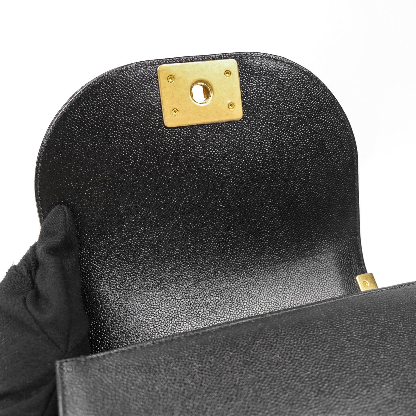 Chanel Boy Messenger Bag Black Caviar Aged Gold Hardware