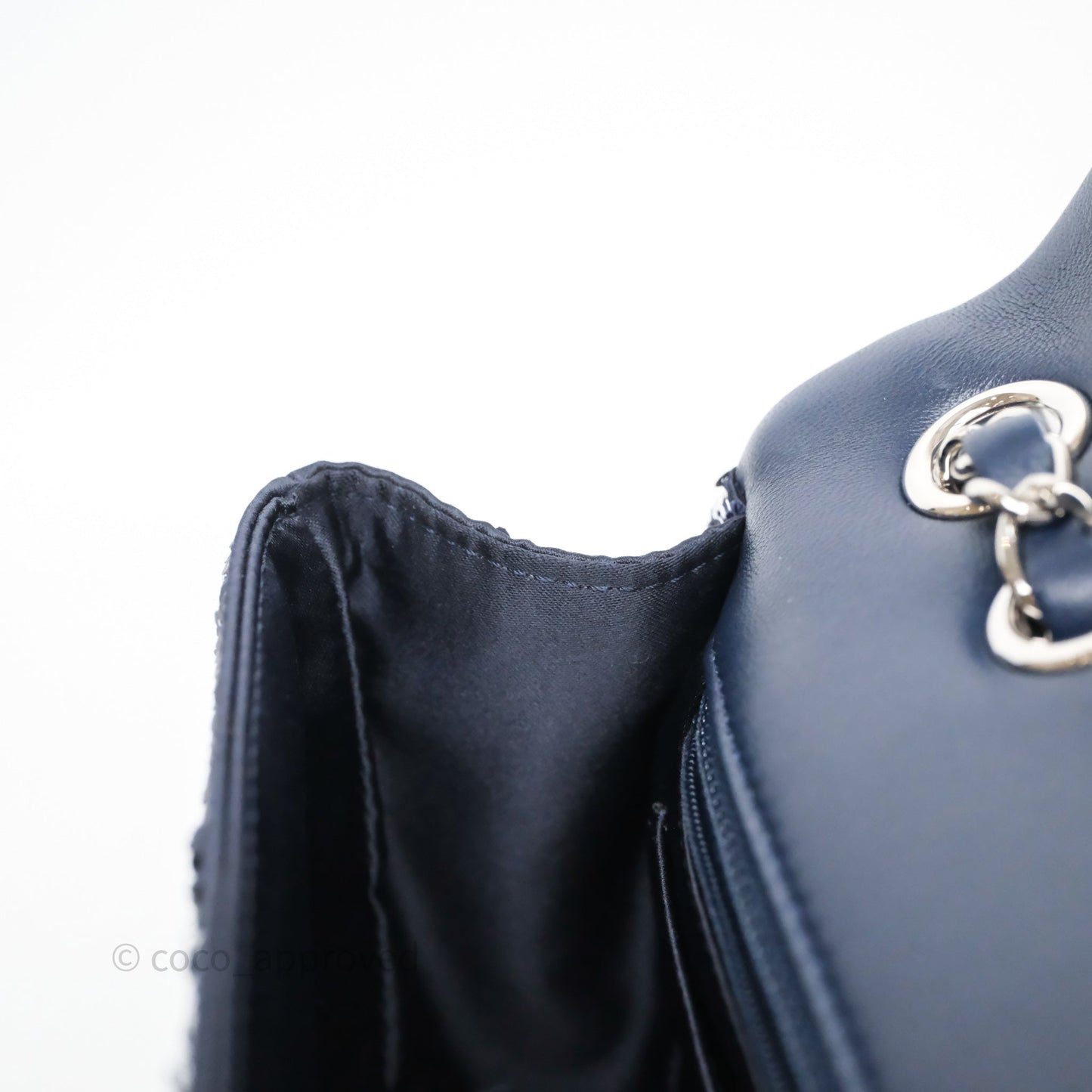 Chanel Medium CC Sequins Flap Bag White/ Navy Silver Hardware 19P