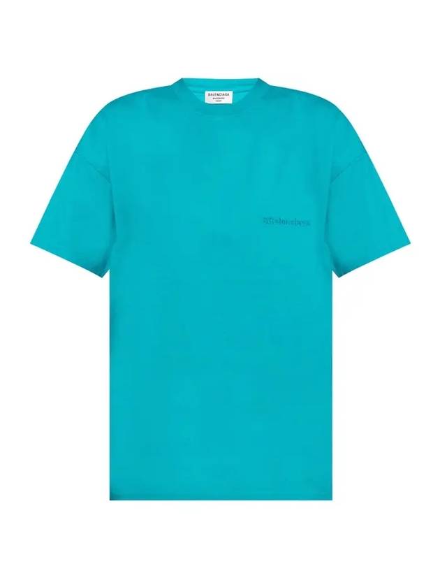 Luxury Balenciaga Logo Short Sleeve T-Shirt Blue