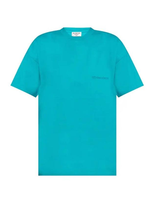 Luxury Balenciaga Logo Short Sleeve T-Shirt Blue