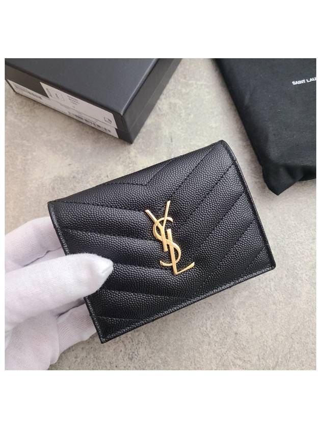 Luxury Saint Laurent Monogram Caviar Leather Flap Card Wallet Black