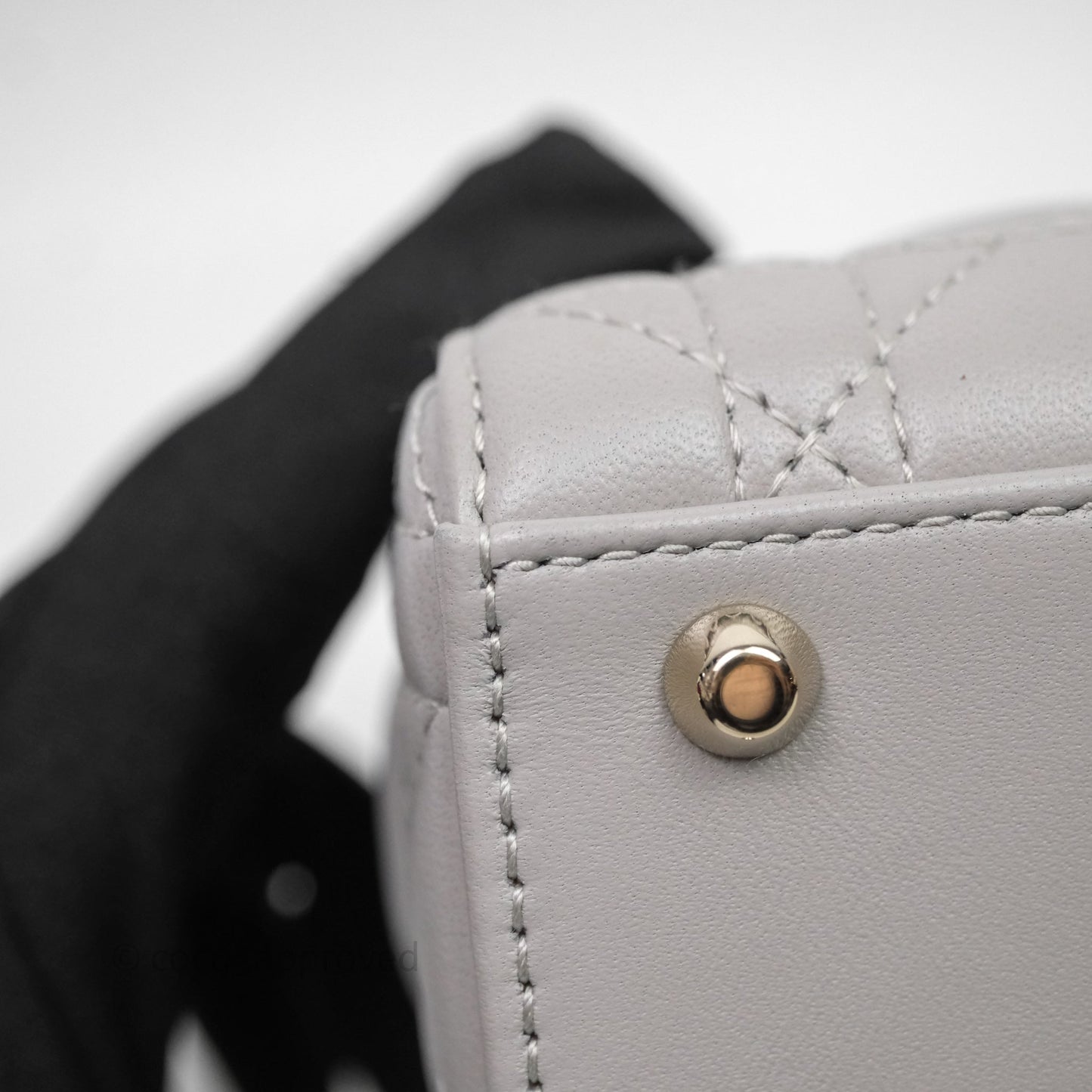 Christian Dior Mini Lady Dior Gray Lambskin Cannage Diamonds Gold Hardware