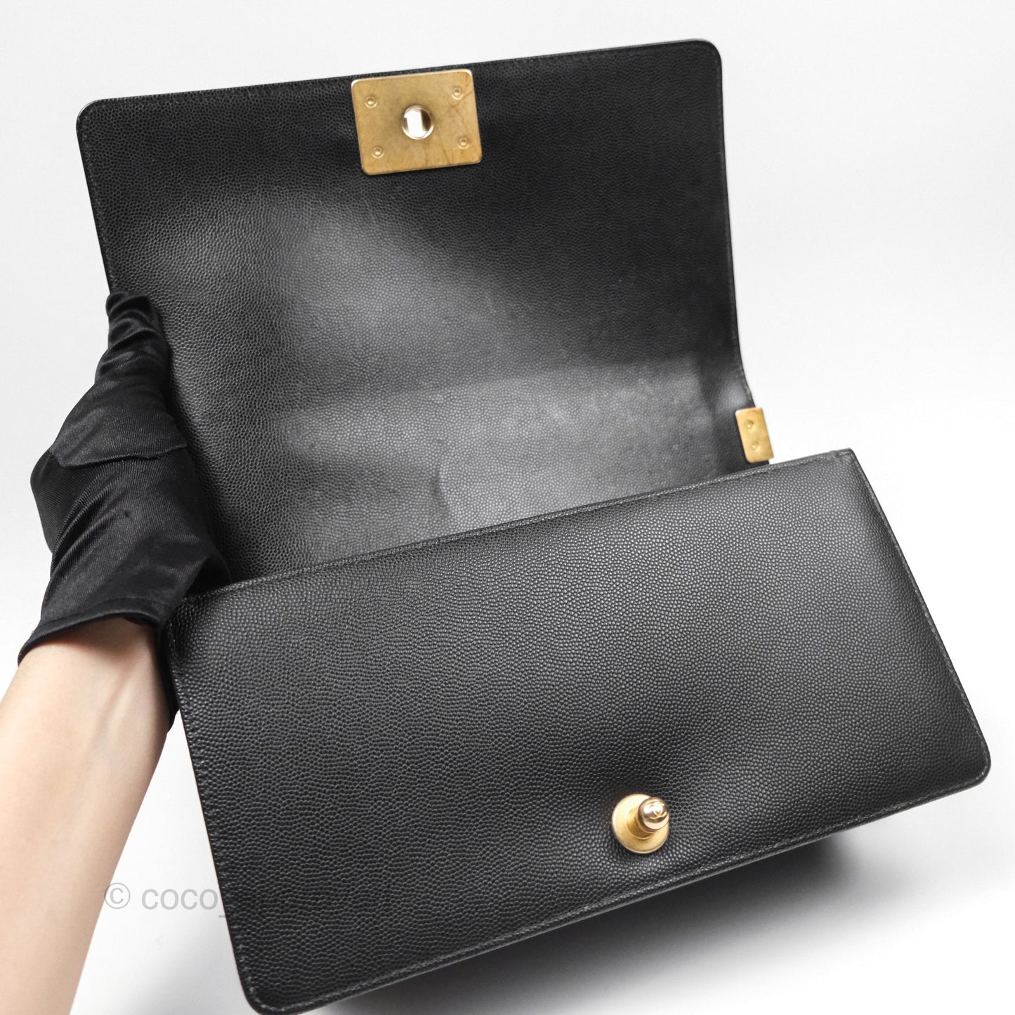 Chanel Medium Boy Quilted Black Caviar Aged Gold Hardware
