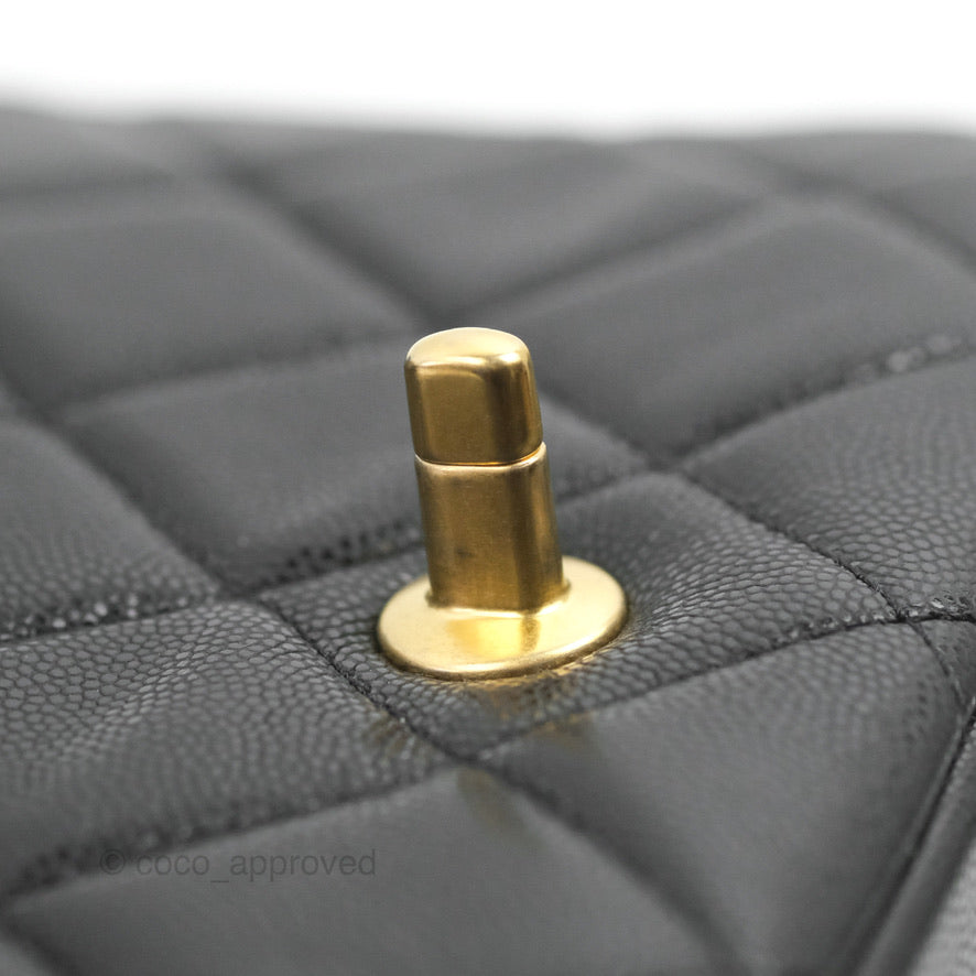Chanel Small Flap with Coin Charm Black Caviar Aged Gold Hardware 22A