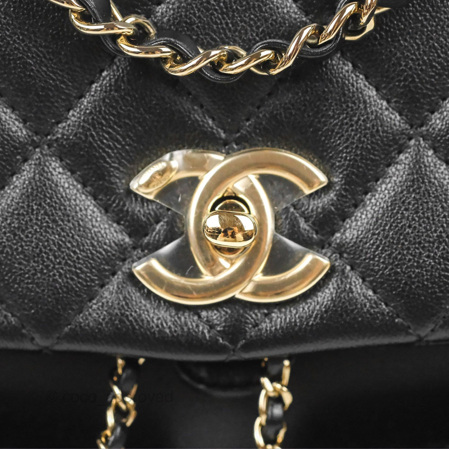 Chanel Duma Backpack Large Black Calfskin Gold Hardware 23P