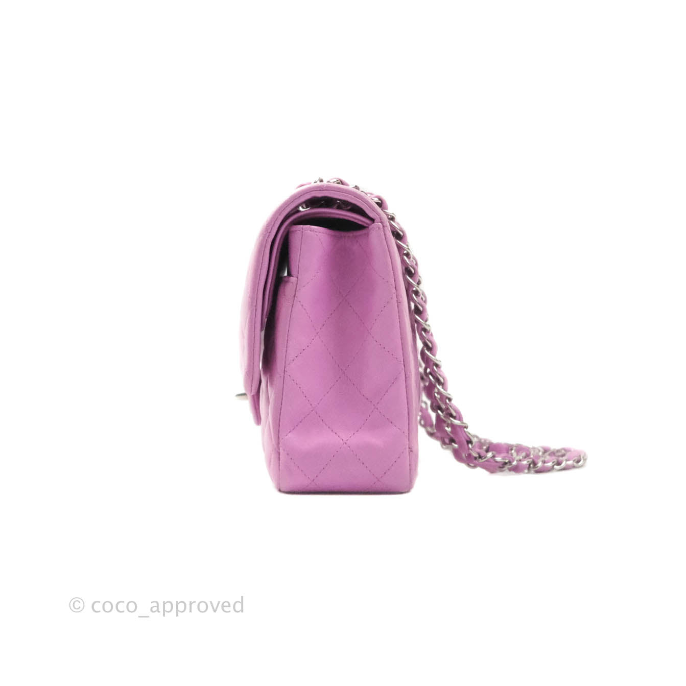 Chanel Classic M/L Medium Double Flap Purple Lambskin Silver Hardware
