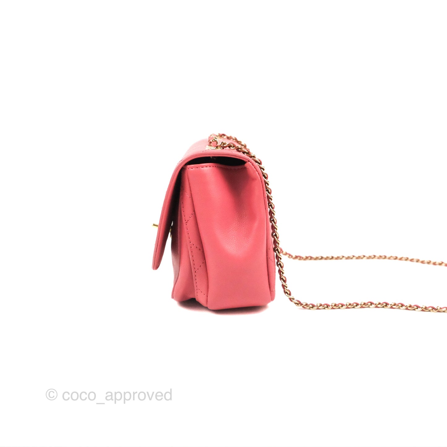 Chanel Small Flat Quilt Round Flap Bag Pink Calfskin Gold Hardware