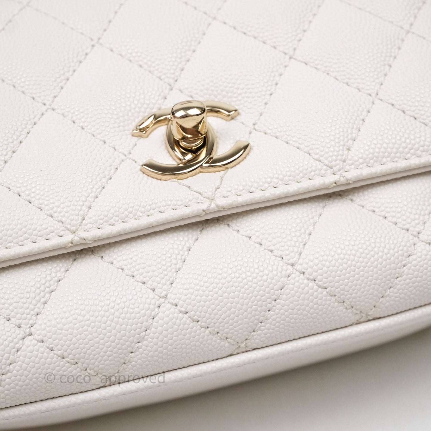 Chanel Mini Coco Handle Quilted White Caviar Gold Hardware