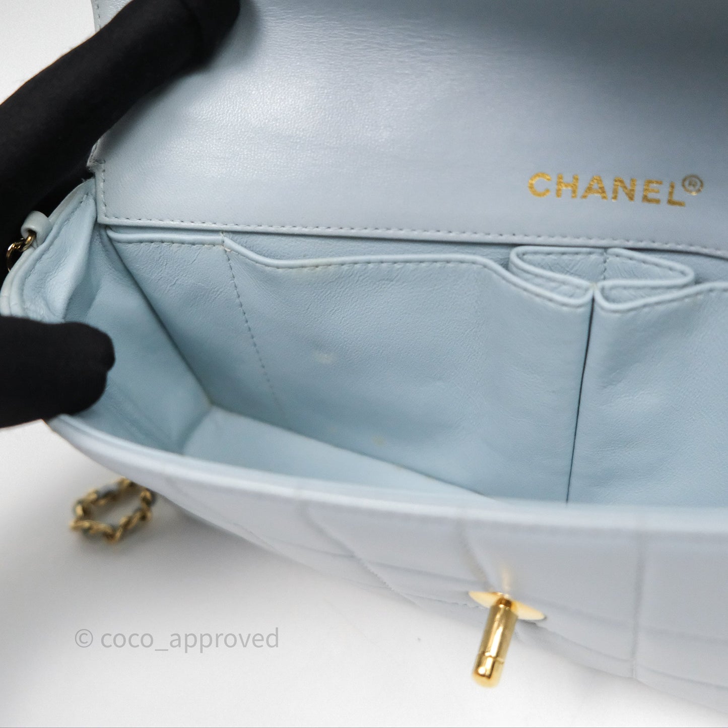 Chanel East West Chocolate Bar Flap Bag Blue Lambskin 24K Gold Hardware
