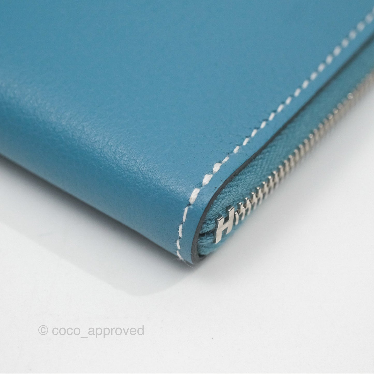 Hermès Zipengo Chaine d'Ancre Compact Card Holder Blue Jean 75 Evercolor Palladium Hardware