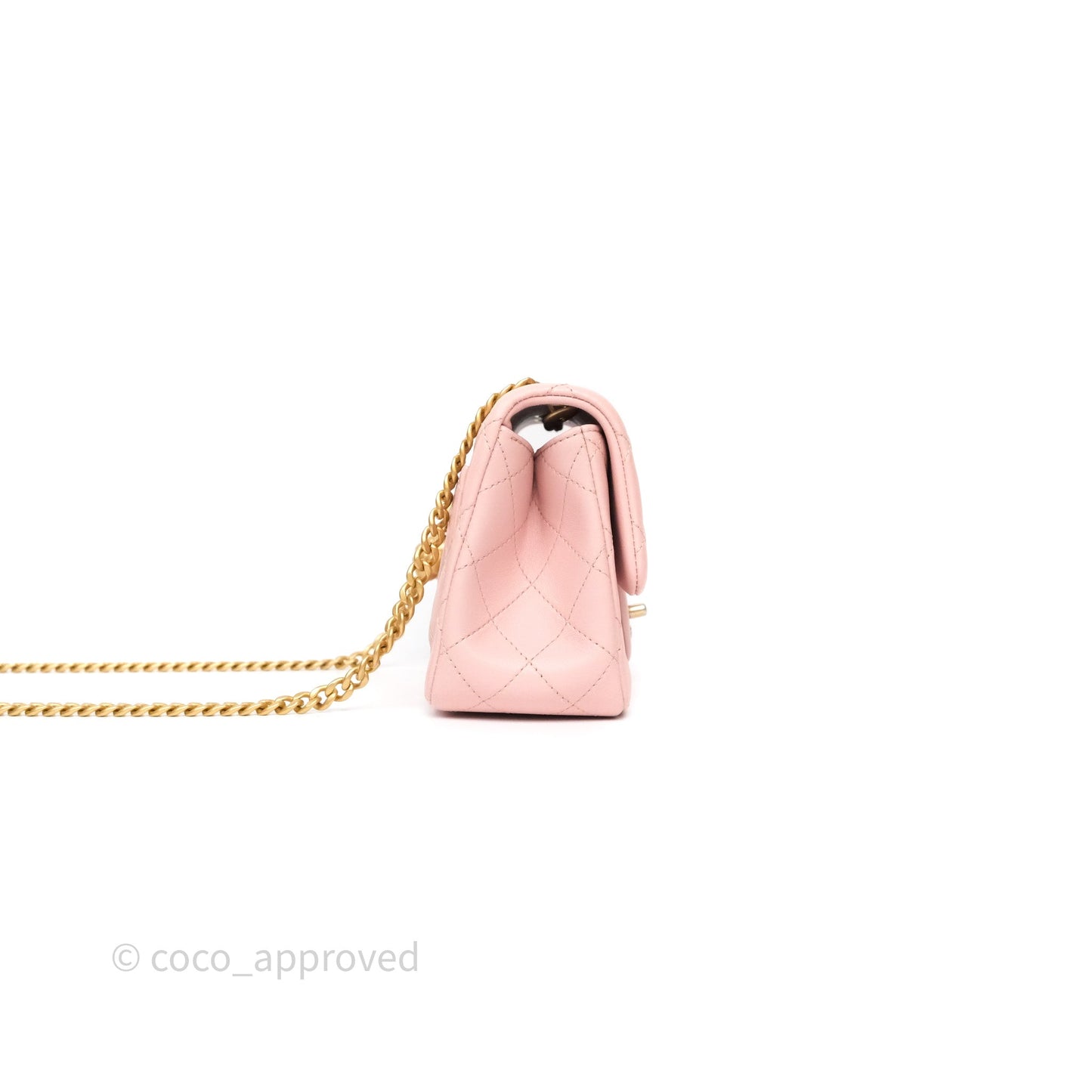 Chanel Quilted Mini Square Flap with Camellia Adjustable Chain Pink Clair Lambskin