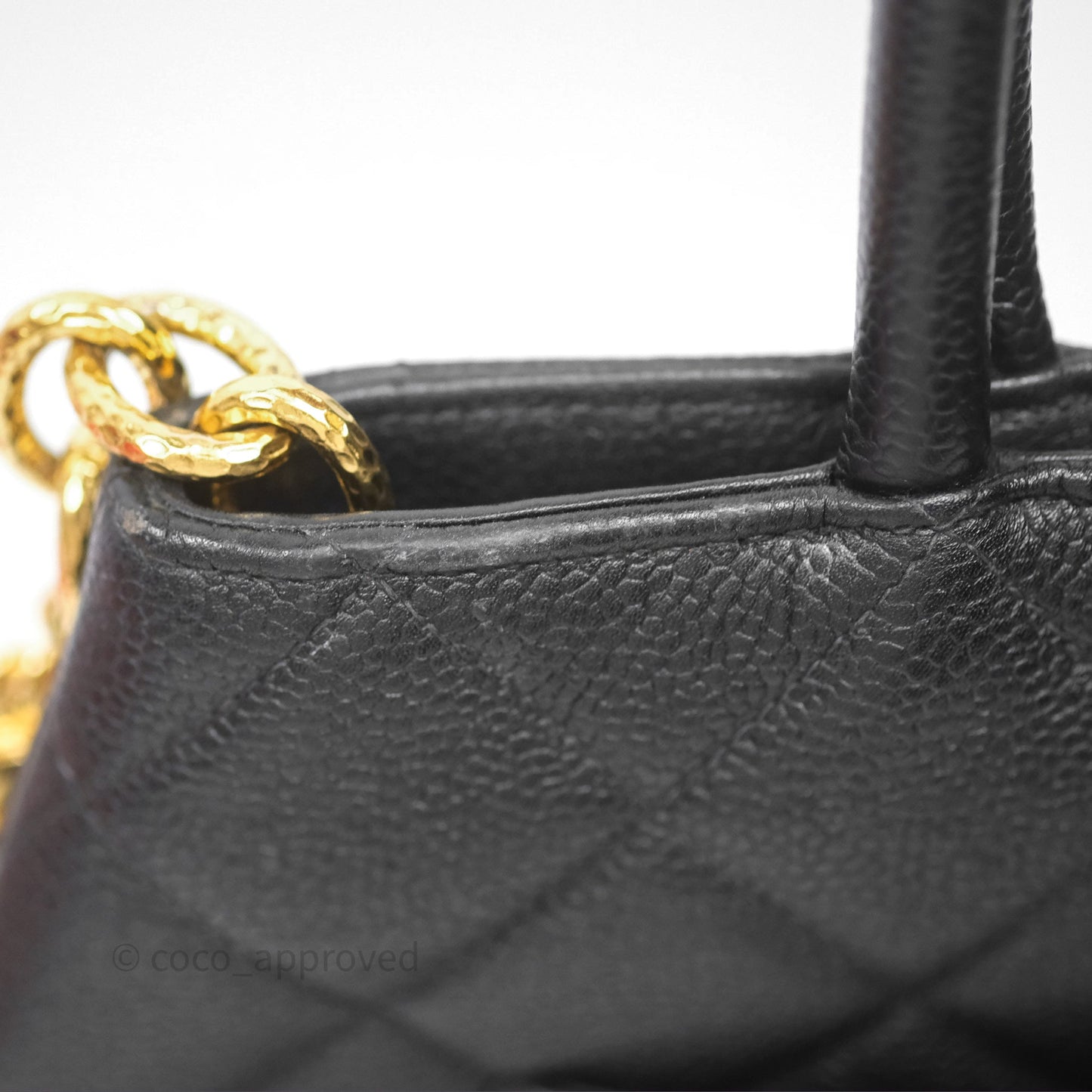 Chanel Vintage Medallion CC Black Caviar Tote Bag Gold Hardware
