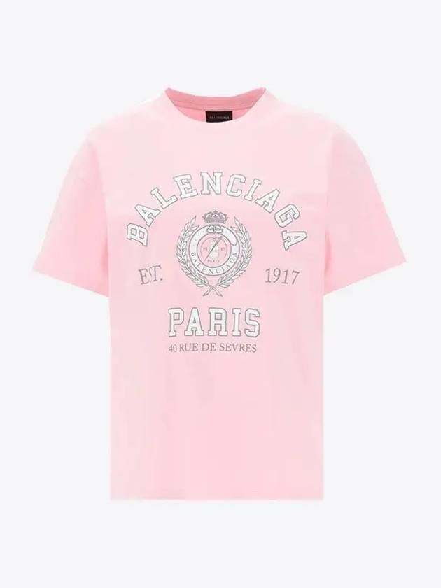 Luxury Balenciaga College 1917 Print Short Sleeve T-Shirt Pink