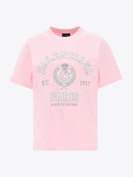 Luxury Balenciaga College 1917 Print Short Sleeve T-Shirt Pink