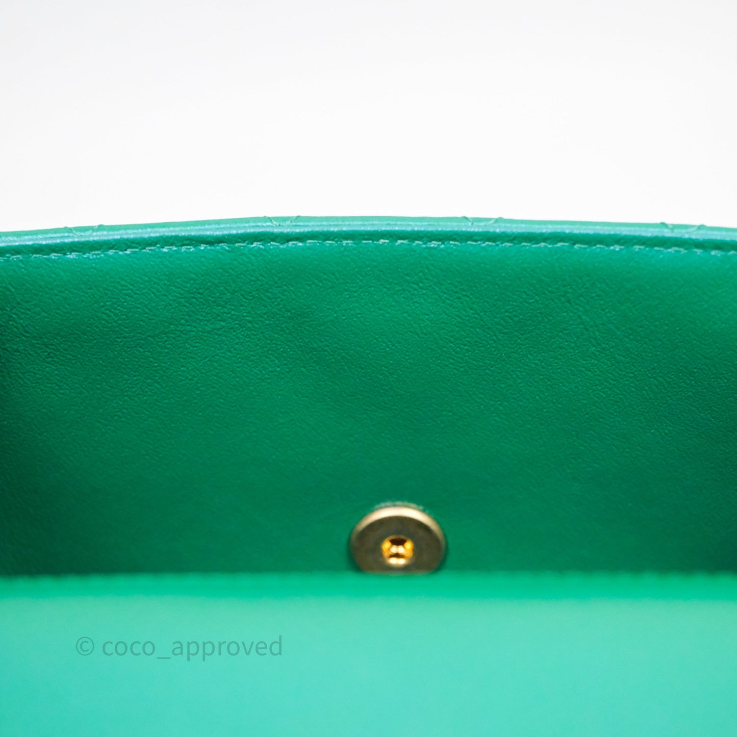 Chanel Top Handle Mini Rectangular Flap Bag Iridescent Green Lambskin Aged Gold Hardware
