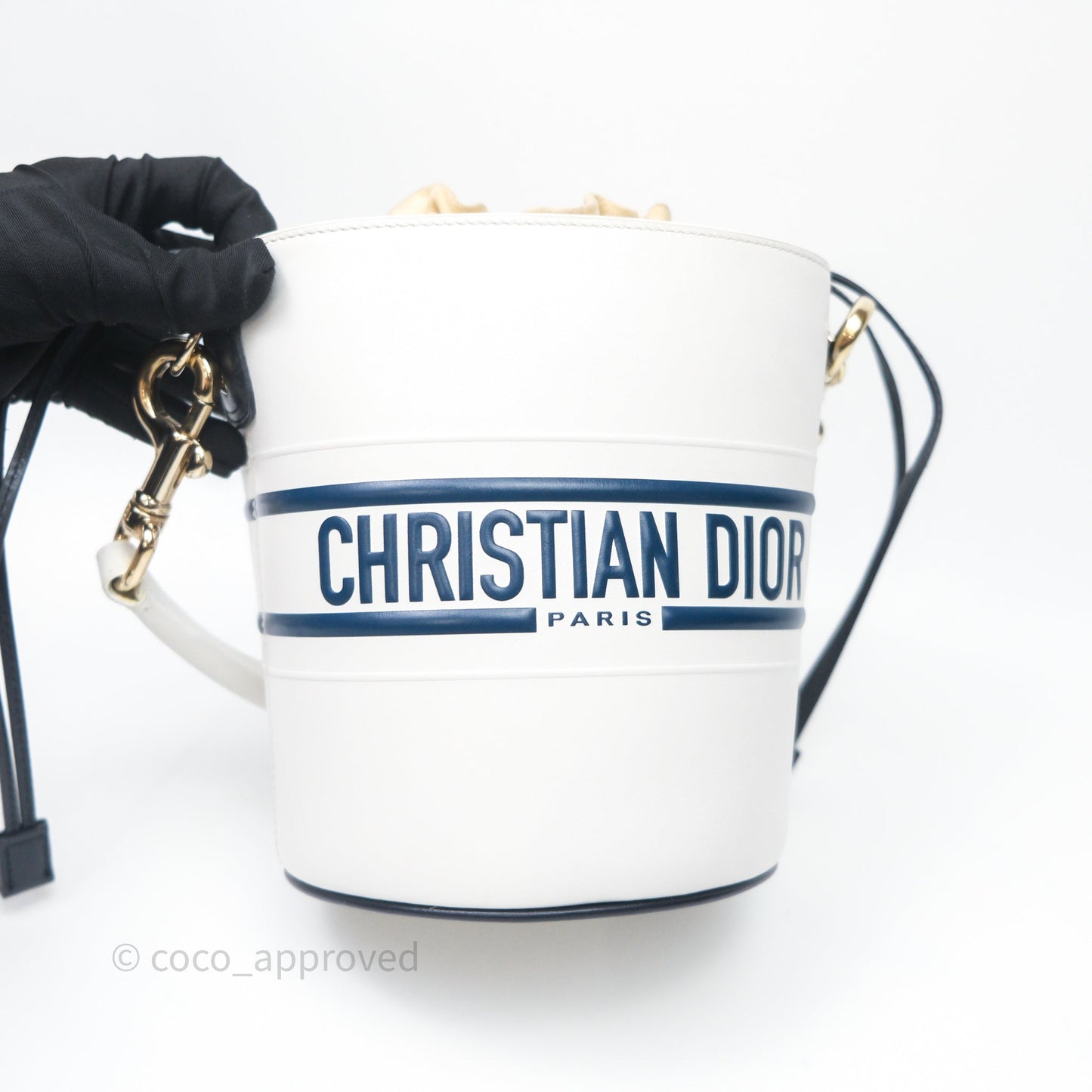 Dior Small Vibe Bucket Bag White Navy Smooth Calfskin