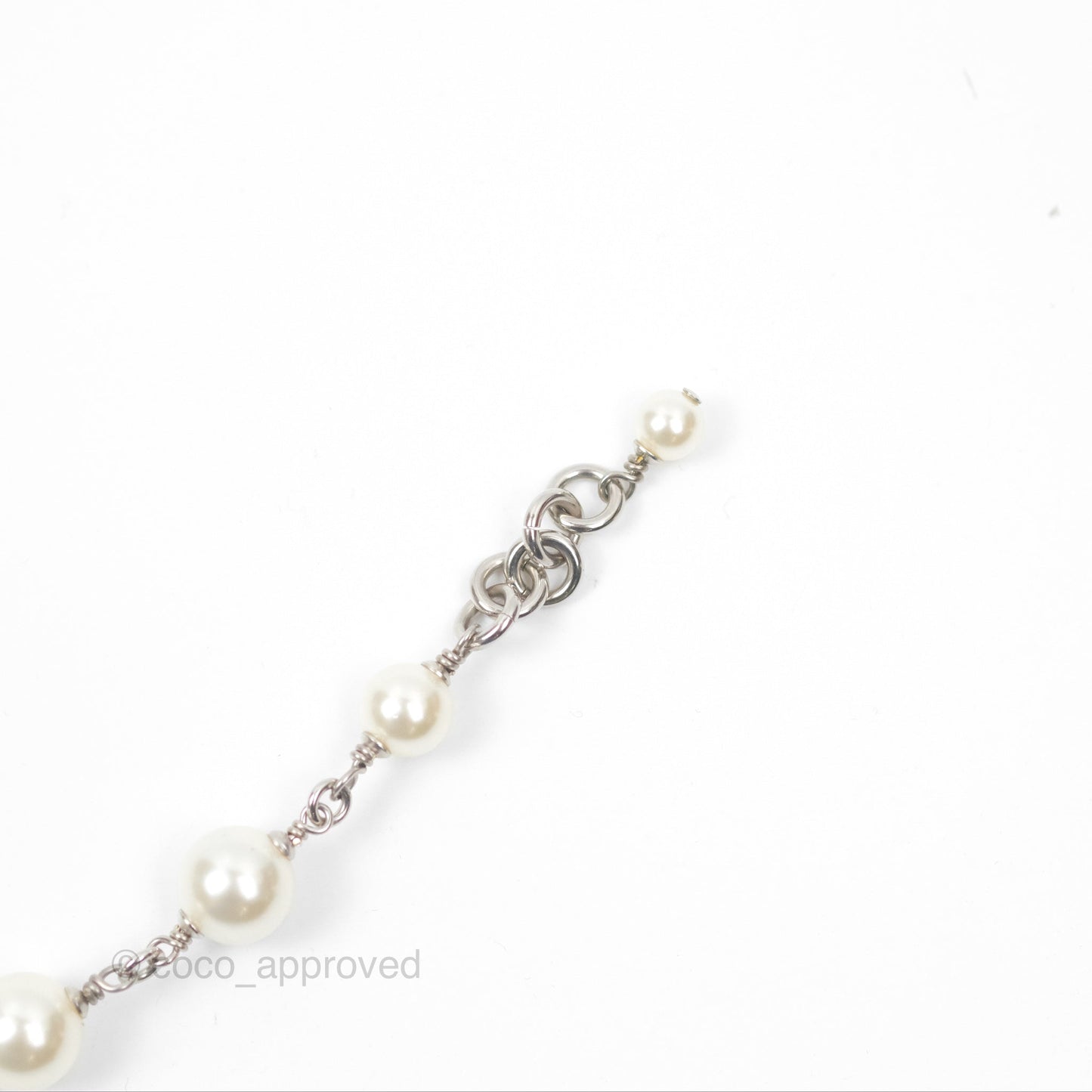 Chanel CC Crystal Pearl Long Necklace Silver Tone 23V