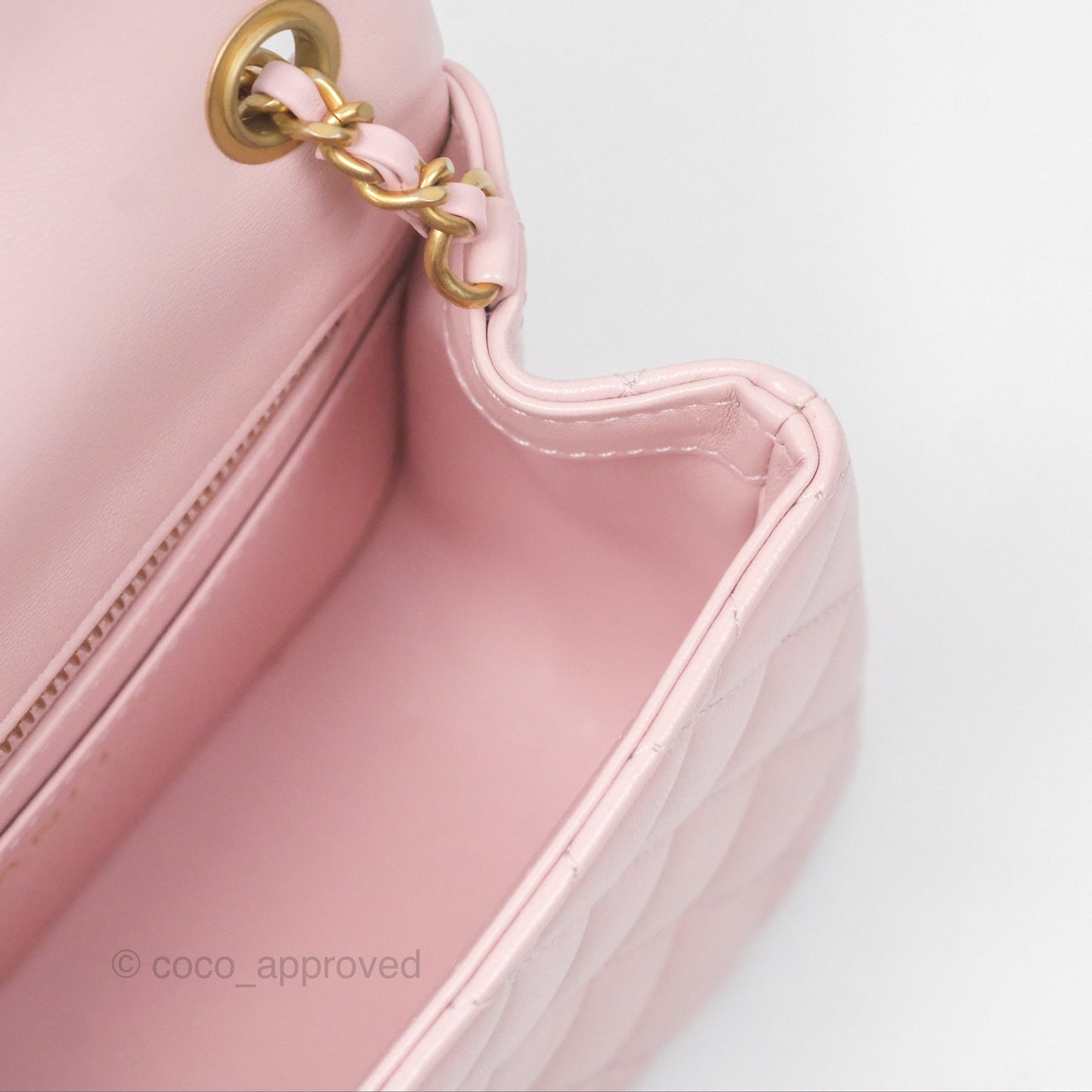 Chanel Pearl Crush Mini Square Quilted Light Pink Lambskin Aged Gold Hardware