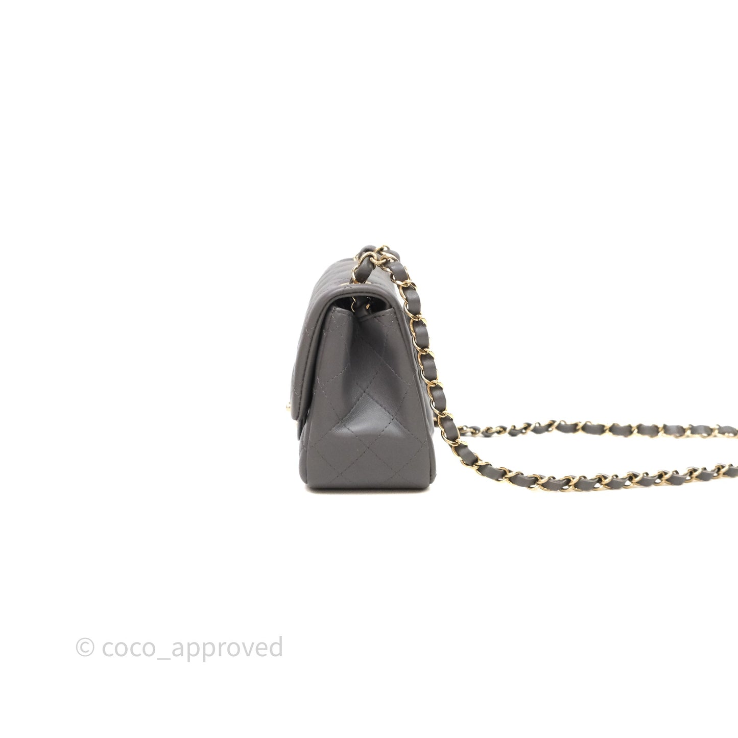 Chanel Mini Square Quilted Grey Lambskin Gold Hardware