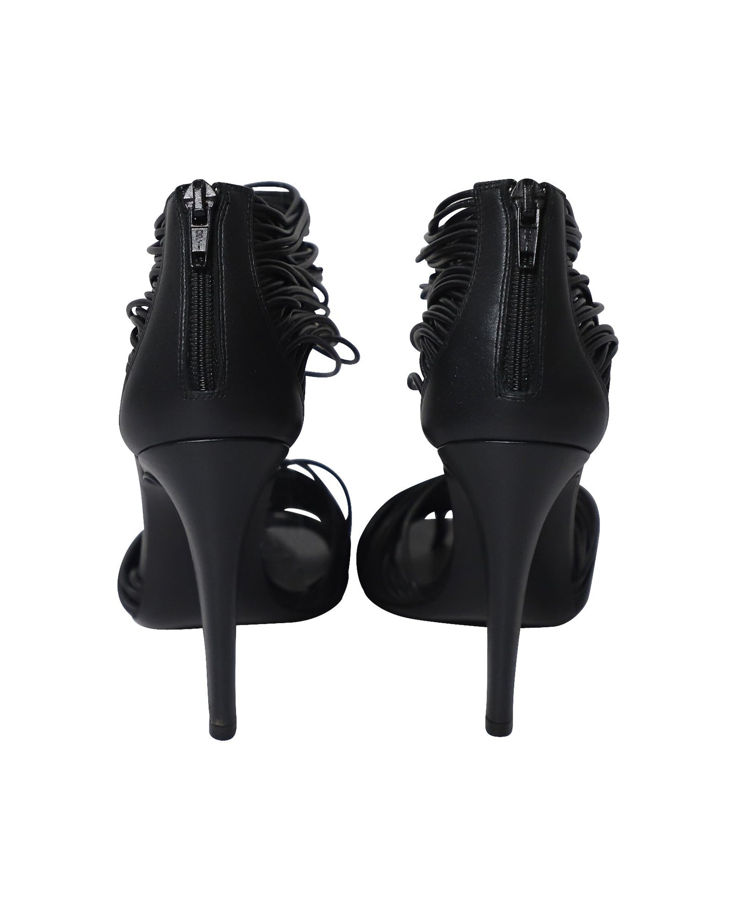 Luxury Bottega Veneta Strappy High Heel Sandals in Black Leather