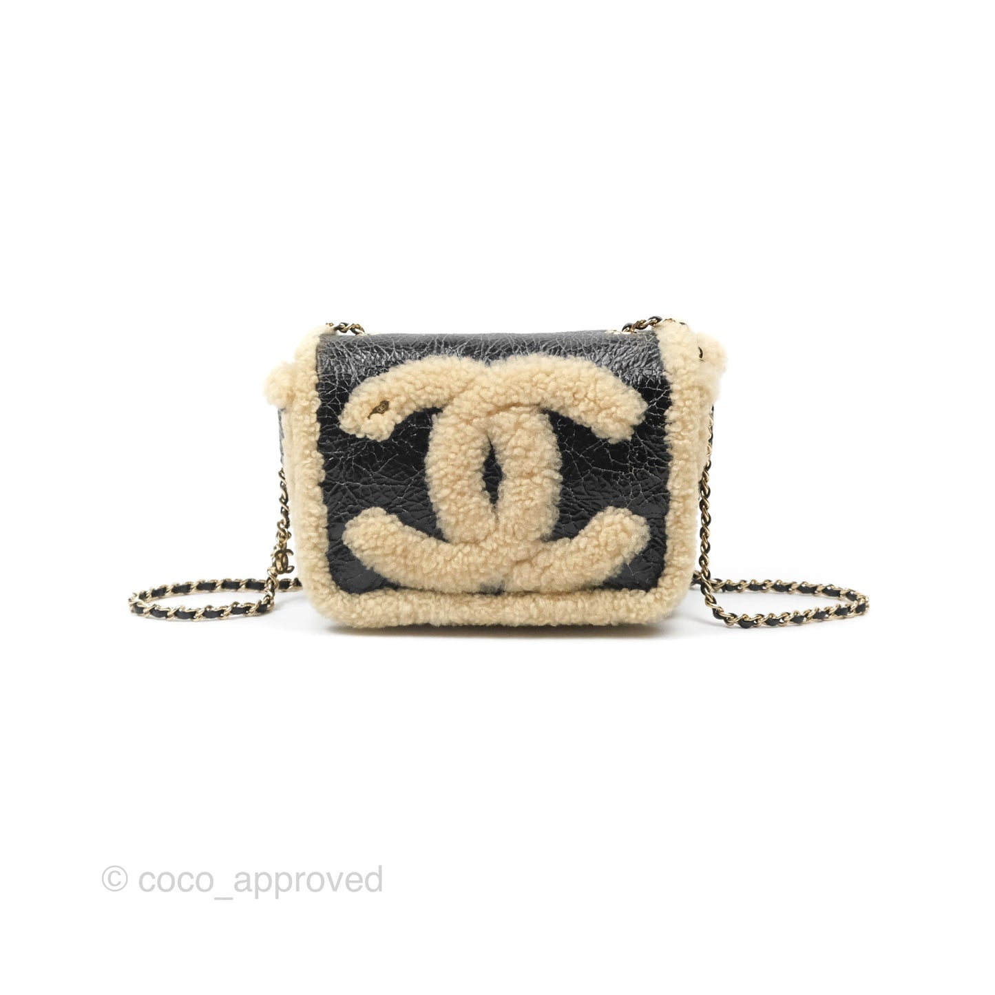 Chanel Mania CC Shearling Flap Bag Black Crumpled Glazed Sheepskin