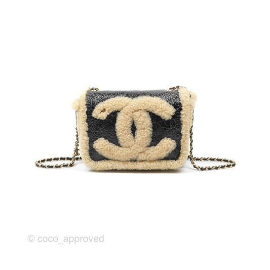 Chanel Mania CC Shearling Flap Bag Black Crumpled Glazed Sheepskin