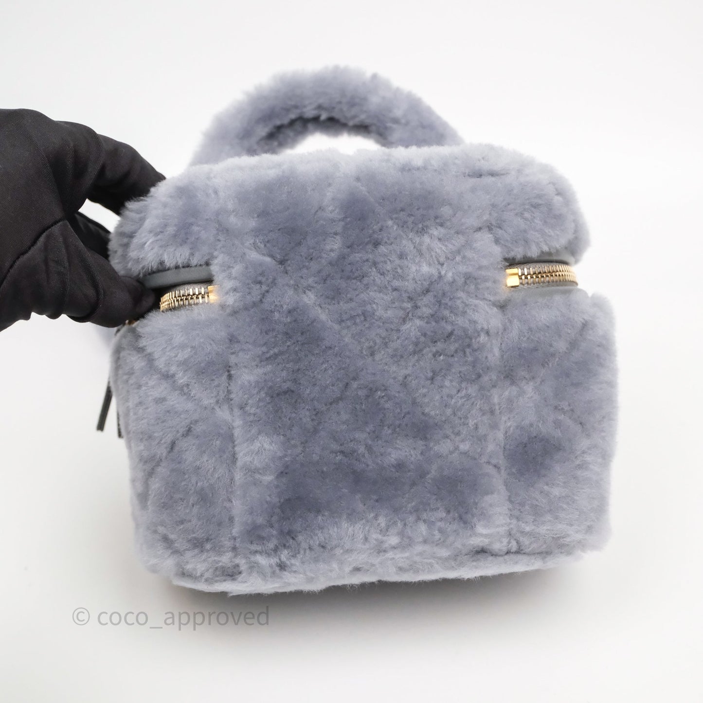 Chanel Vanity Case Grey Shearling Lambskin Gold Hardware 22A