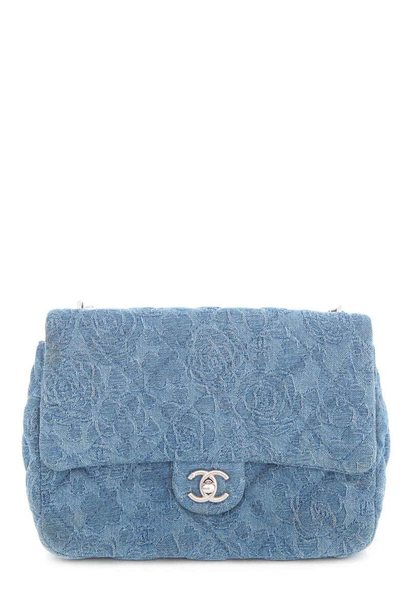 Luxury Chanel Denim Quilted Medium Camellia Sweetheart Flap Handbag