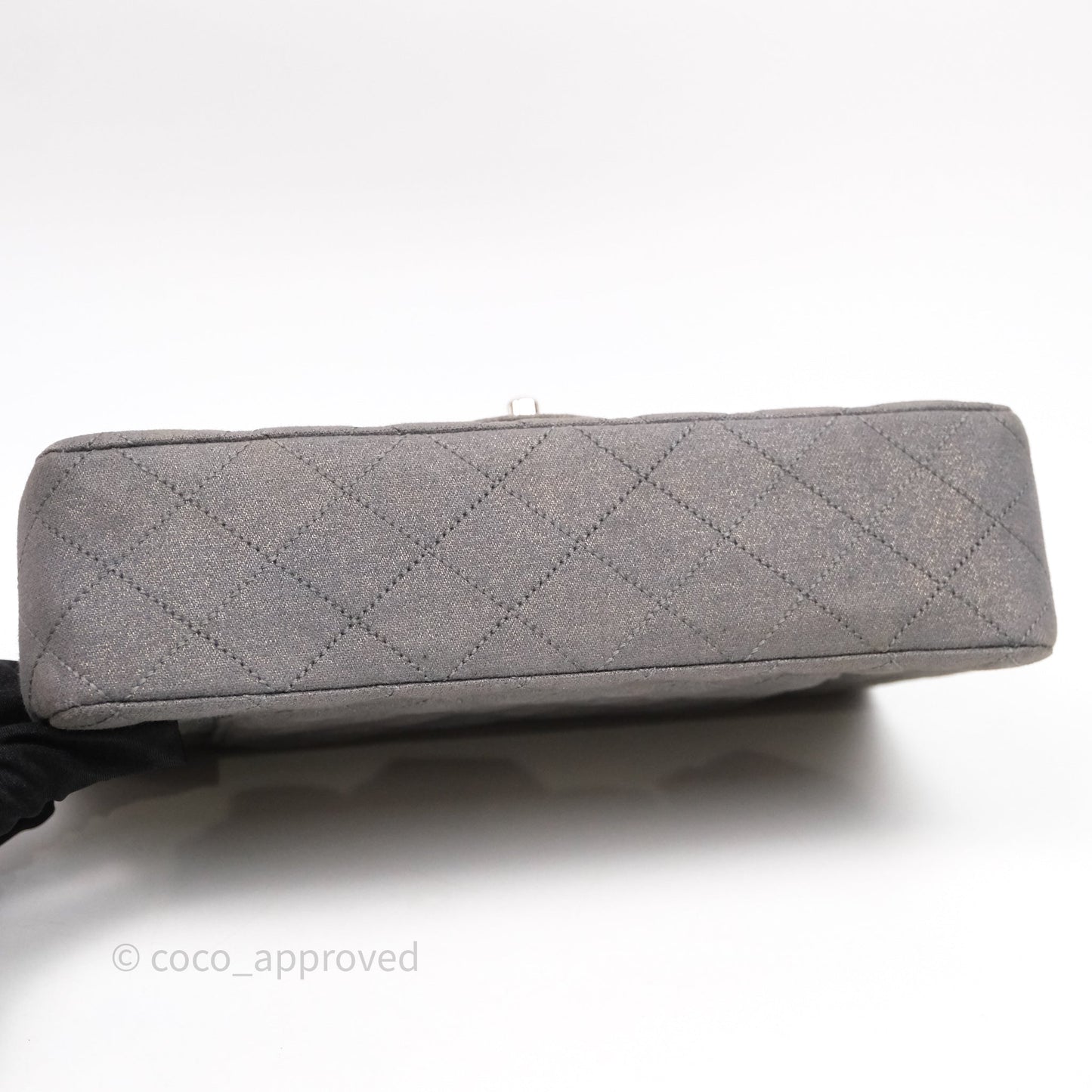Chanel Classic M/L Medium Flap Quilted Iridescent Metallic Grey Canvas Silver Hardware