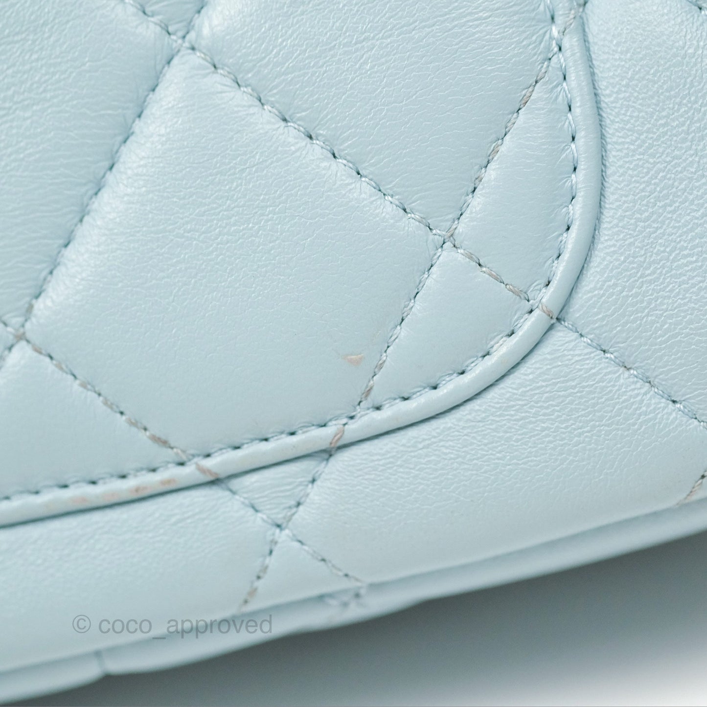 Chanel Quilted Enamel Pending CC Mini Square Flap Baby Blue Lambskin 22P