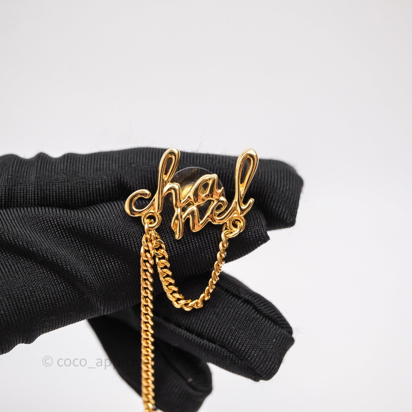 Chanel Metal Logo Drop Chain Earrings Gold Tone 24C