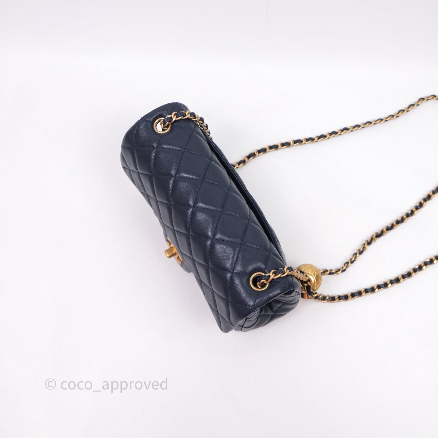 Chanel Mini Rectangular Pearl Crush Navy Lambskin Aged Gold Hardware