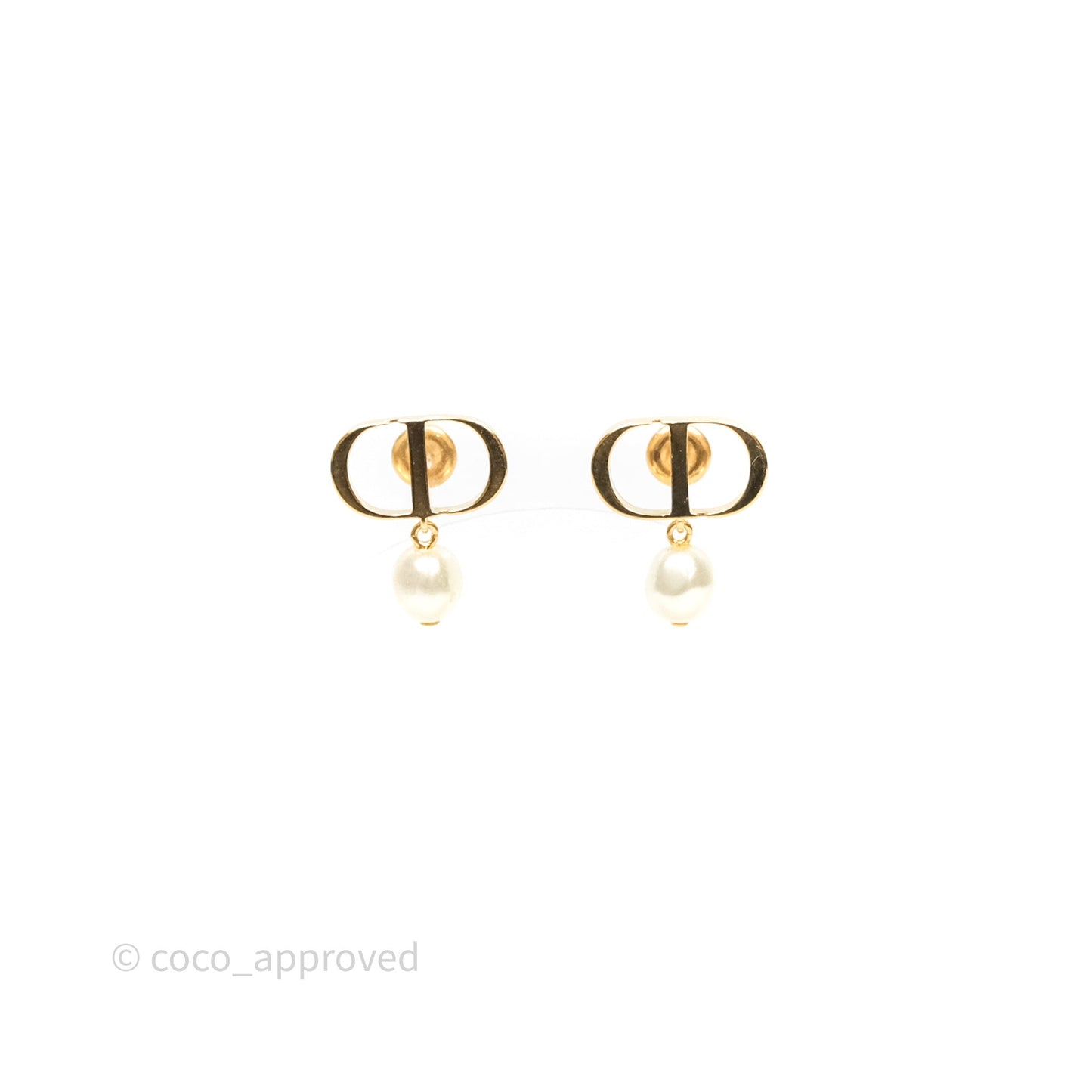 Christian Dior Petit CD Pearl Earrings Gold Tone