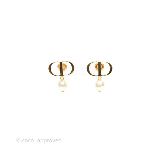 Christian Dior Petit CD Pearl Earrings Gold Tone
